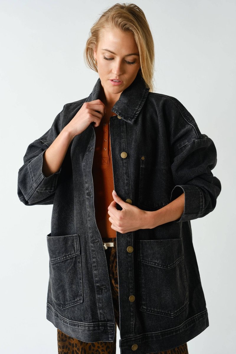 Boxy-Cut Denim Jacket - Three:Twelve Boutique - Mono B
