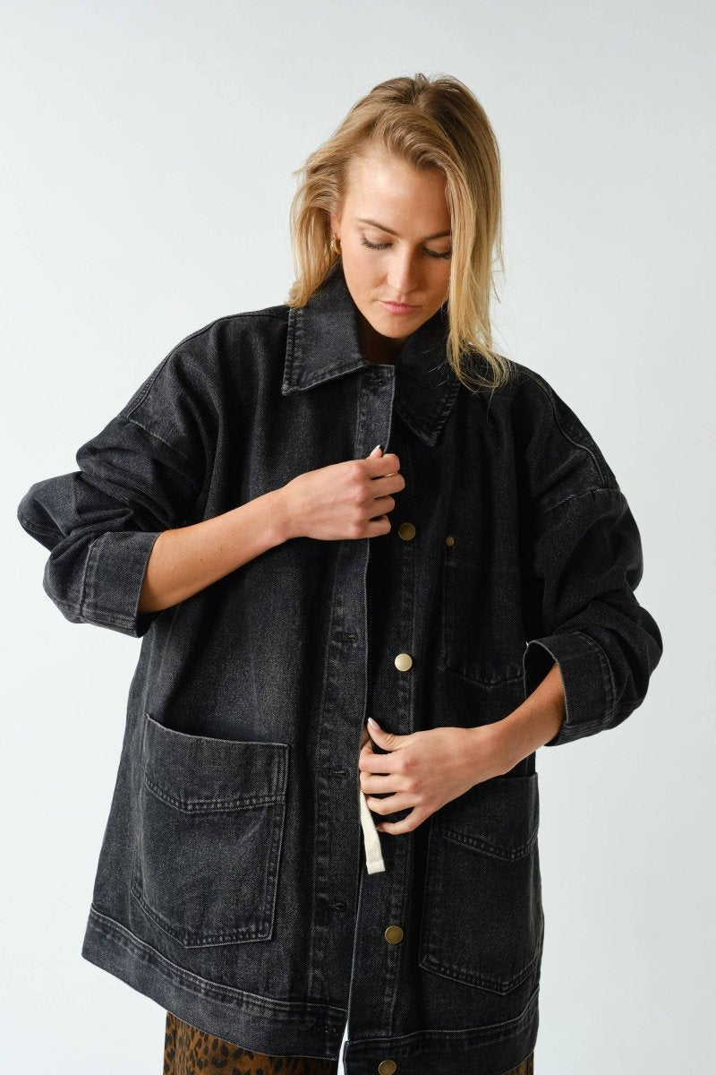 Boxy-Cut Denim Jacket - Three:Twelve Boutique - Mono B