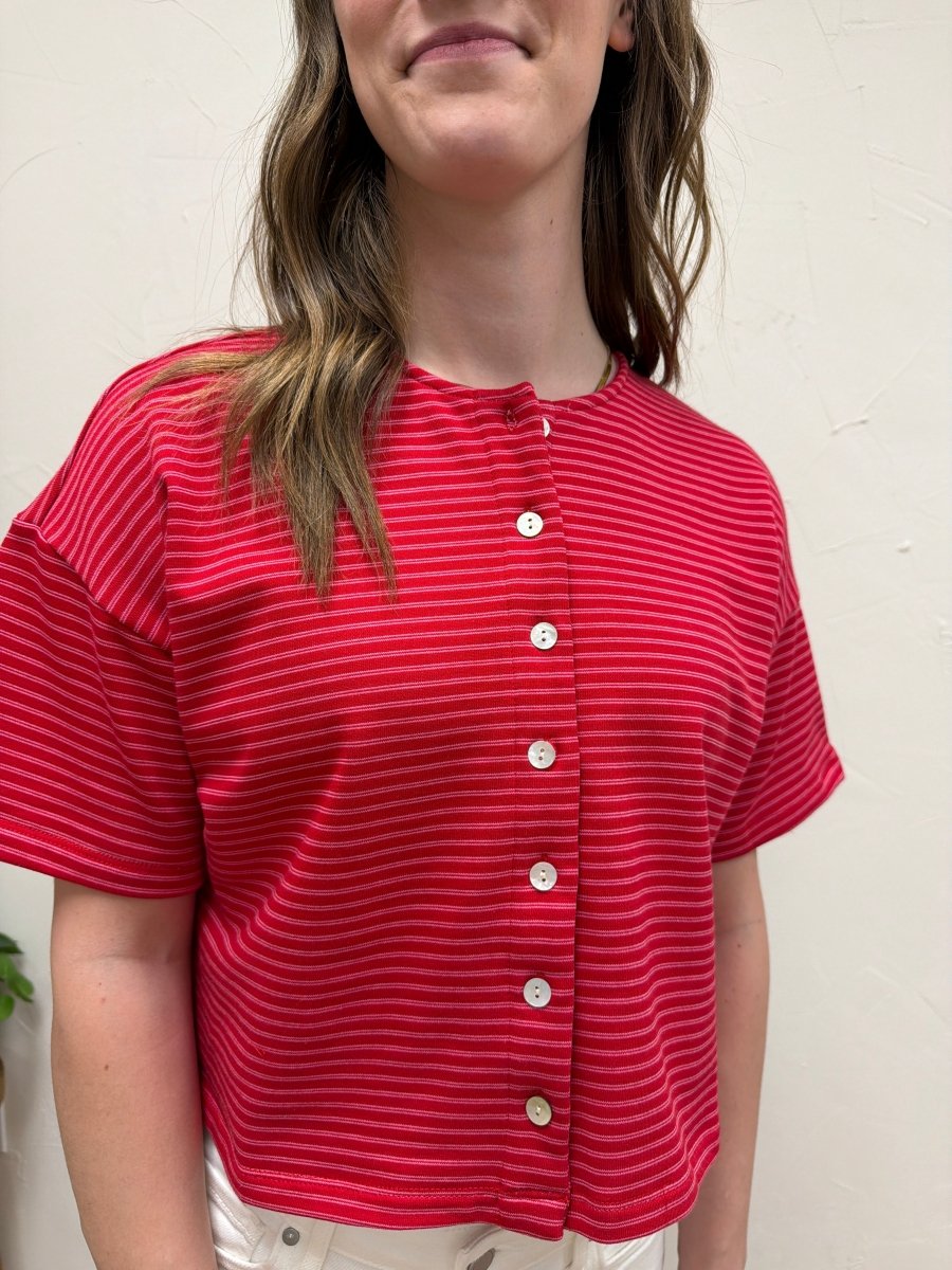 Boxy striped button front top - Three:Twelve Boutique - Three:Twelve Boutique