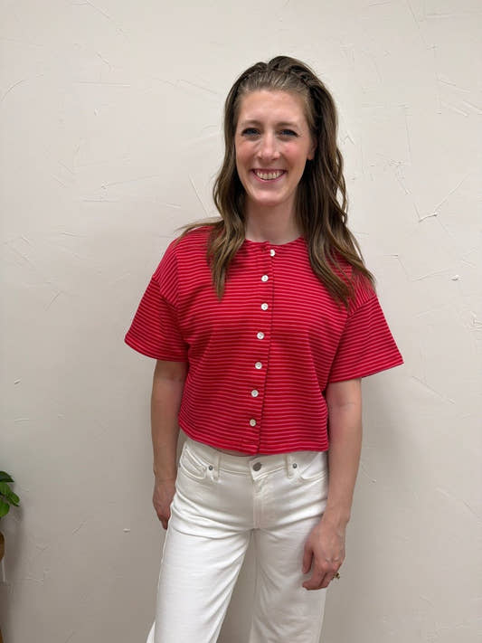 Boxy striped button front top - Three:Twelve Boutique - Three:Twelve Boutique