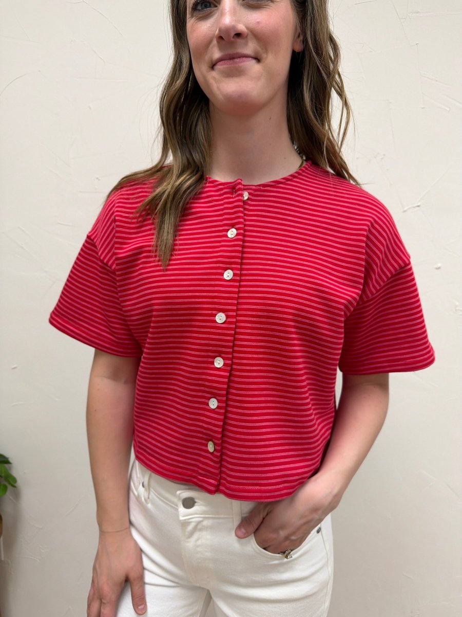 Boxy striped button front top - Three:Twelve Boutique - Three:Twelve Boutique