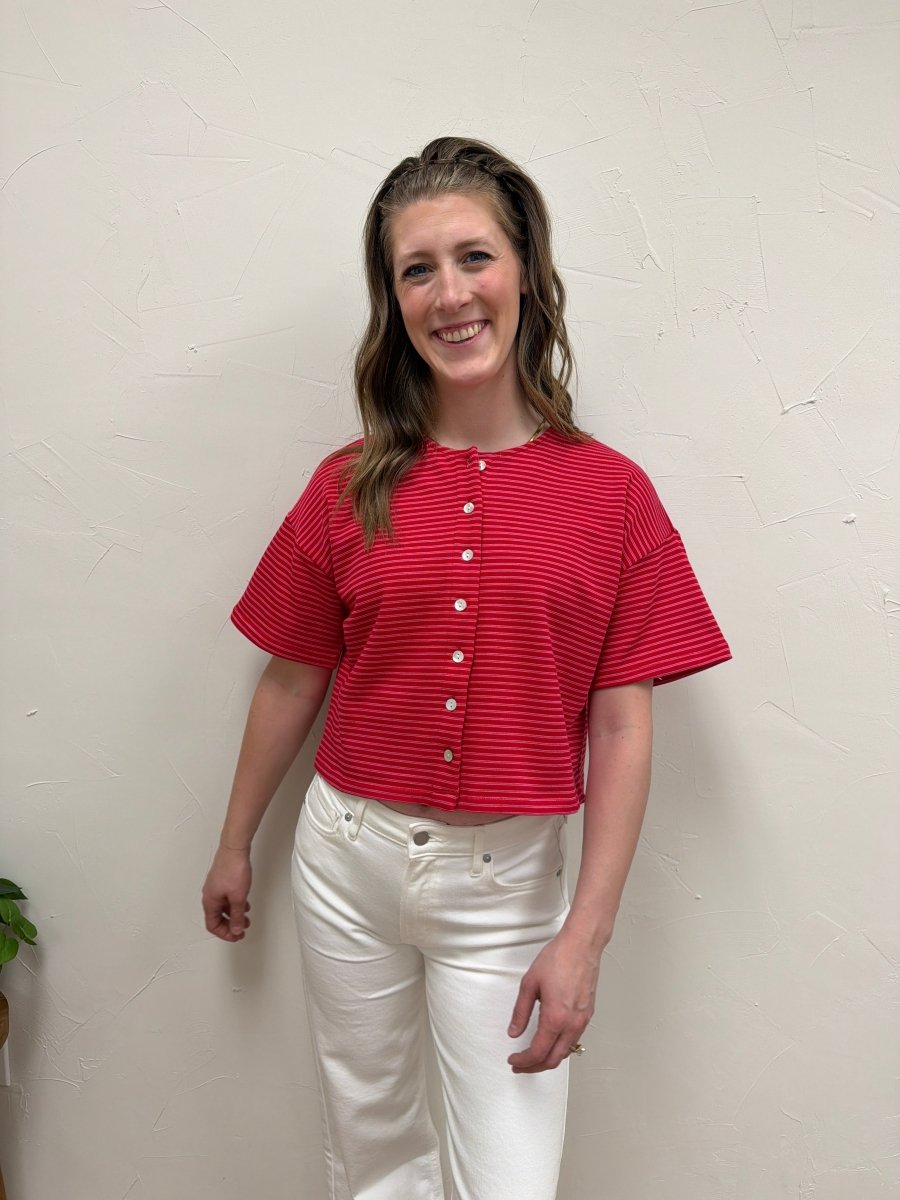 Boxy striped button front top - Three:Twelve Boutique - Three:Twelve Boutique