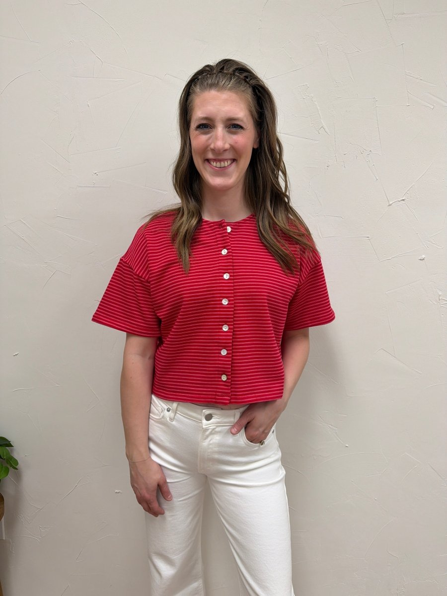 Boxy striped button front top - Three:Twelve Boutique - Three:Twelve Boutique