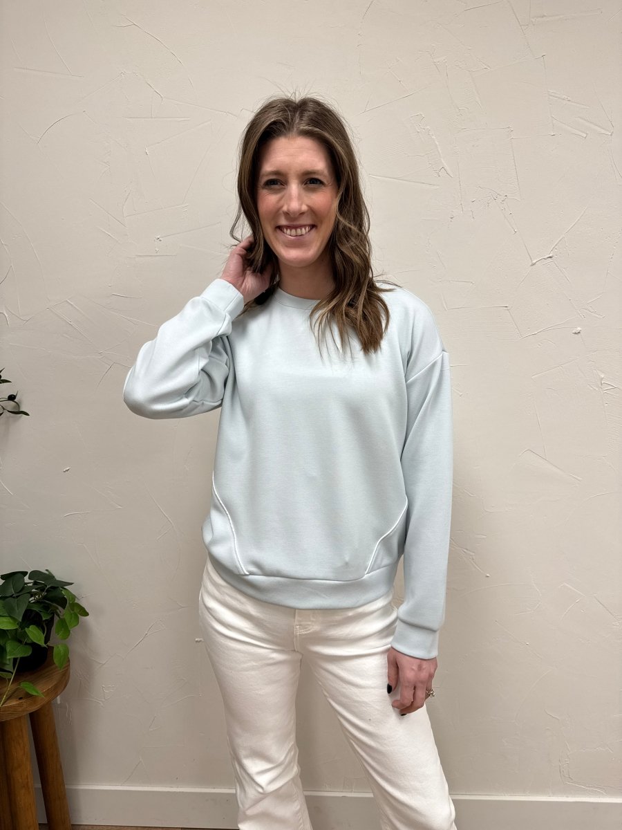 Front view of model wearing Britney Top showing relaxed silhouette — Three:Twelve Boutique