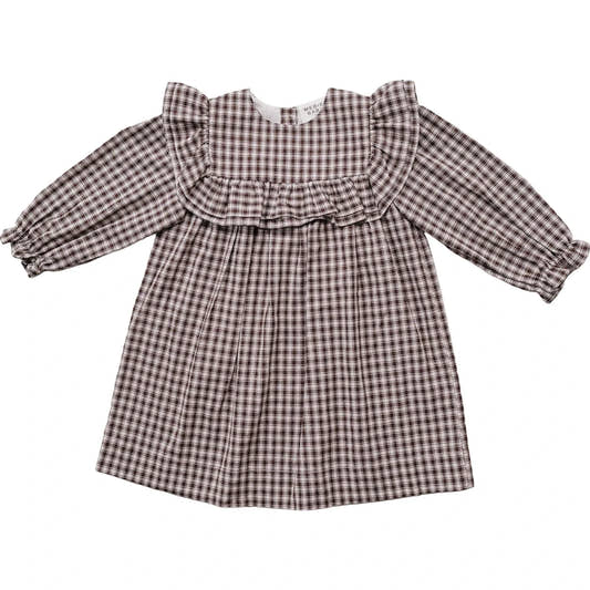 Brown Gingham Ruffle Dress - Three:Twelve Boutique - Mebie Baby