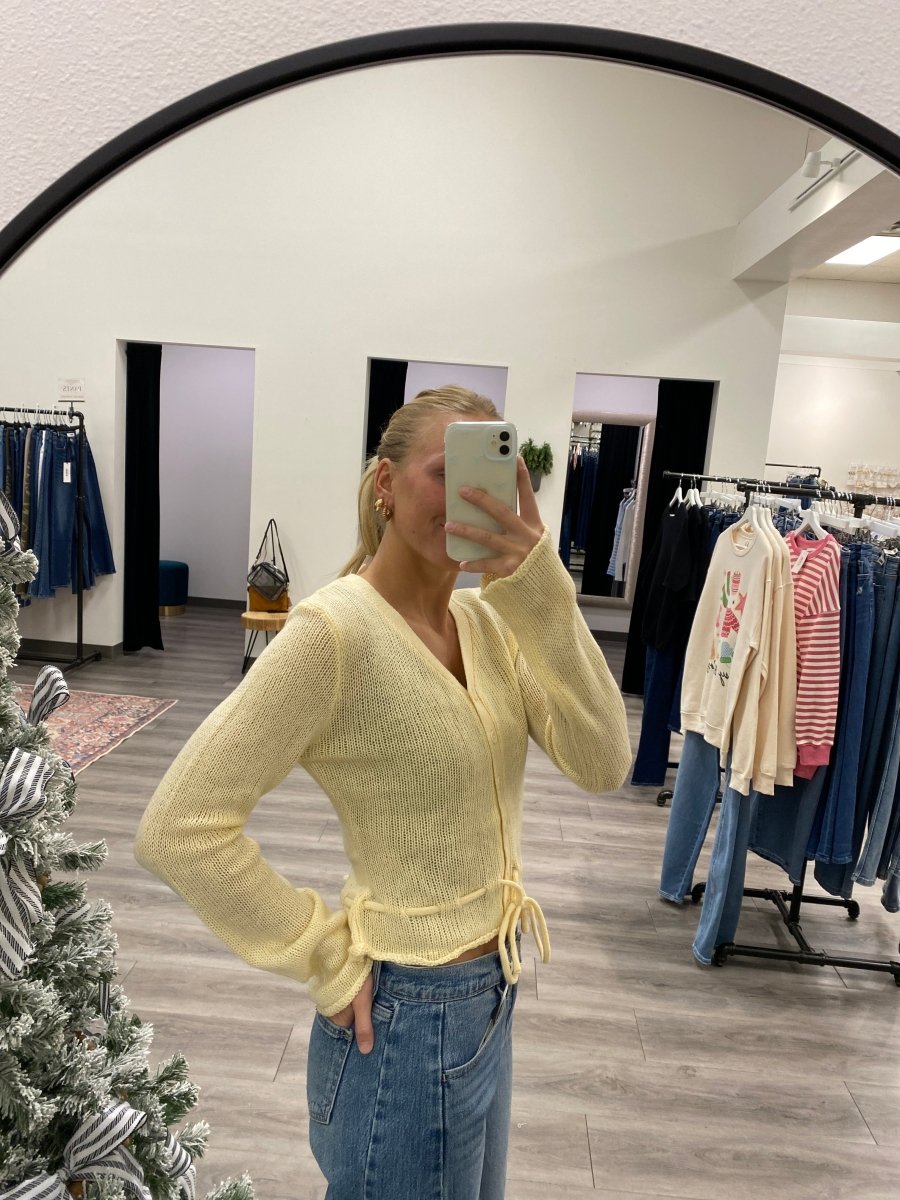 button down sweater cardigan with ties - Three:Twelve Boutique - Three:Twelve Boutique