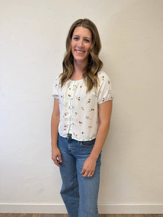 Button Up Front Floral Top - Three:Twelve Boutique - Gilli