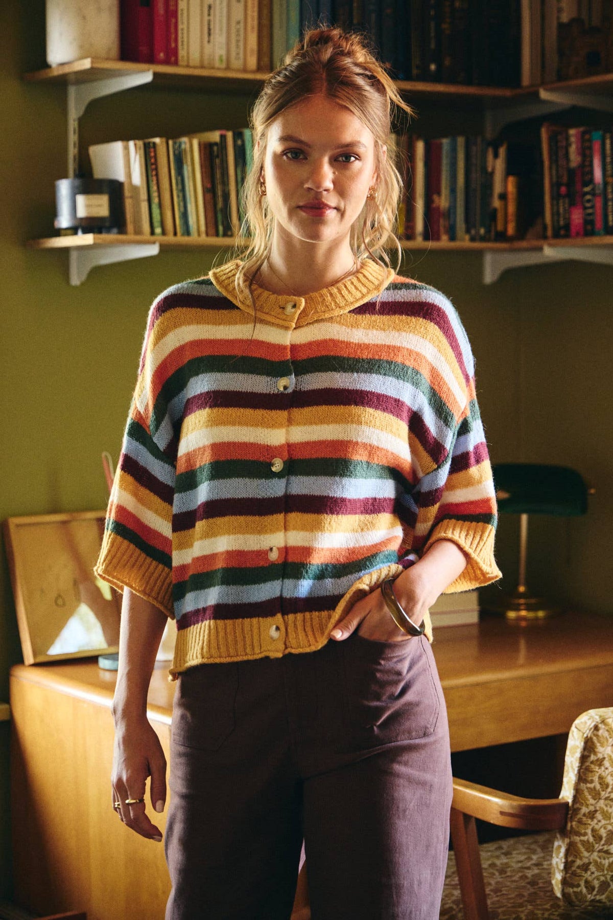 STRIPE BUTTON-DOWN SWEATER CARDIGAN