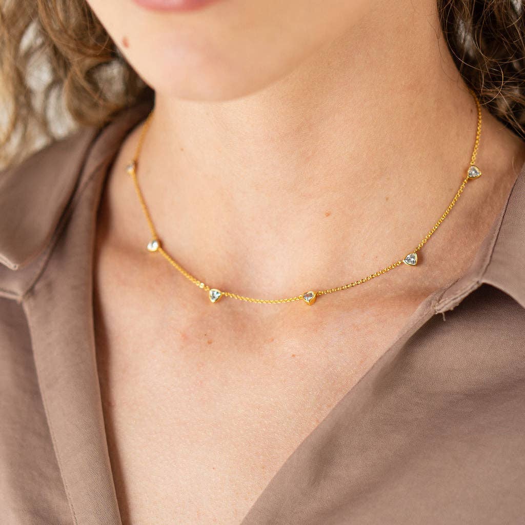 18K Gold Triangle Drop Necklace: Silver