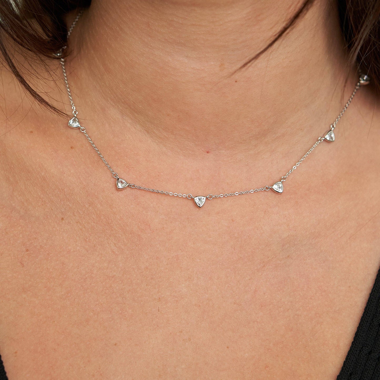 Demi-Fine Silver CZ Drop Necklace: Silver