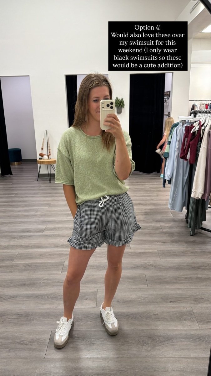 Checkered Woven Ruffle Hem Shorts - Three:Twelve Boutique - Sewn + Seen