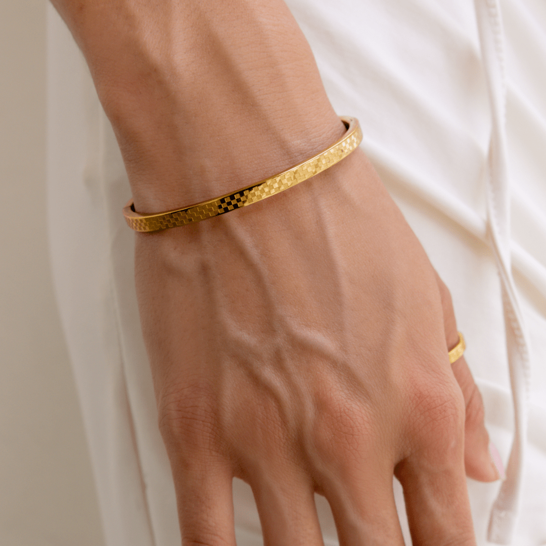 Chess Waterproof Gold Bangle Bracelet - Three:Twelve Boutique - Brenda Grands Waterproof Jewelry