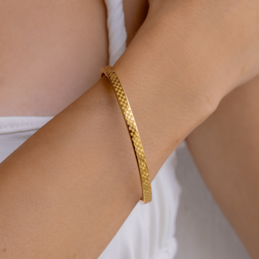Chess Waterproof Gold Bangle Bracelet - Three:Twelve Boutique - Brenda Grands Waterproof Jewelry