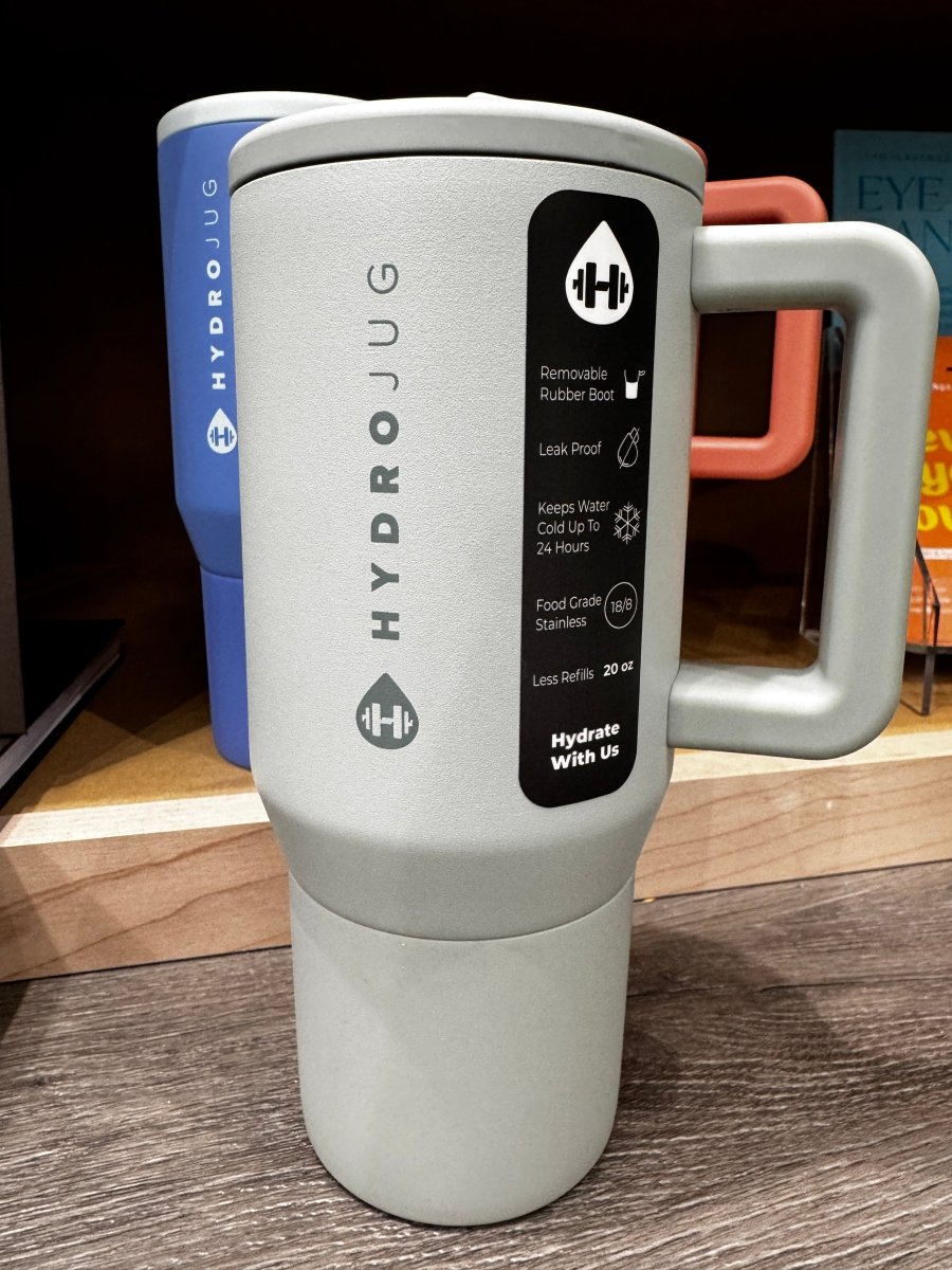 Front view of Cloud HydroJug 20 oz traveler tumbler showing flip straw lid and handle — Three:Twelve Boutique