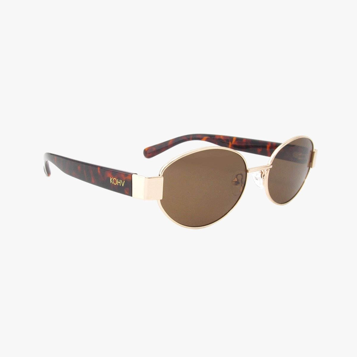 COCO AMBER Polarized Oval Metal Sunglasses – Gold Frame with Tortoise Arms - Three:Twelve Boutique - Kohv Eyewear