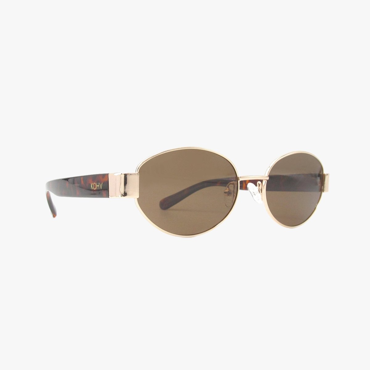 COCO AMBER Polarized Oval Metal Sunglasses – Gold Frame with Tortoise Arms - Three:Twelve Boutique - Kohv Eyewear