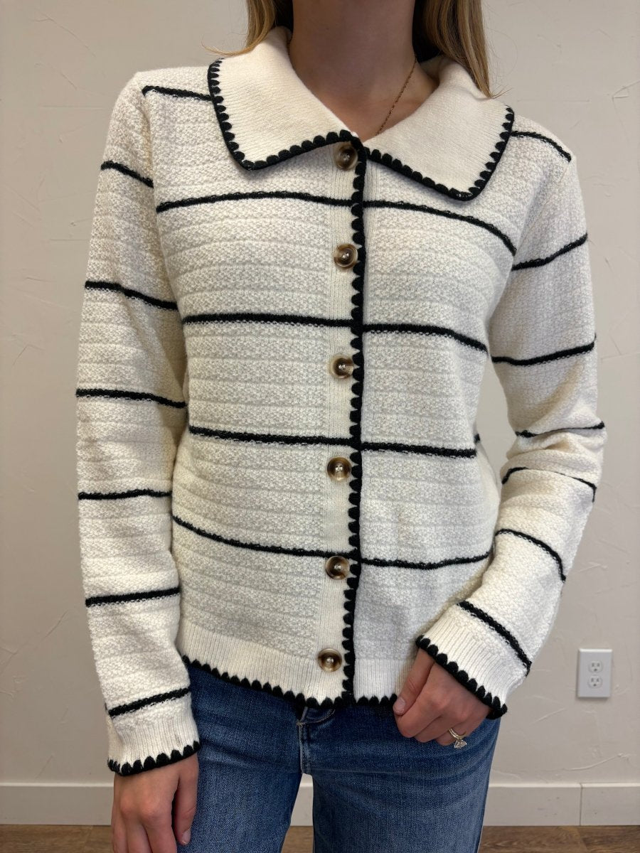 Collared Button Down Stripe Sweater Cardigan - Three:Twelve Boutique - SundayEdition