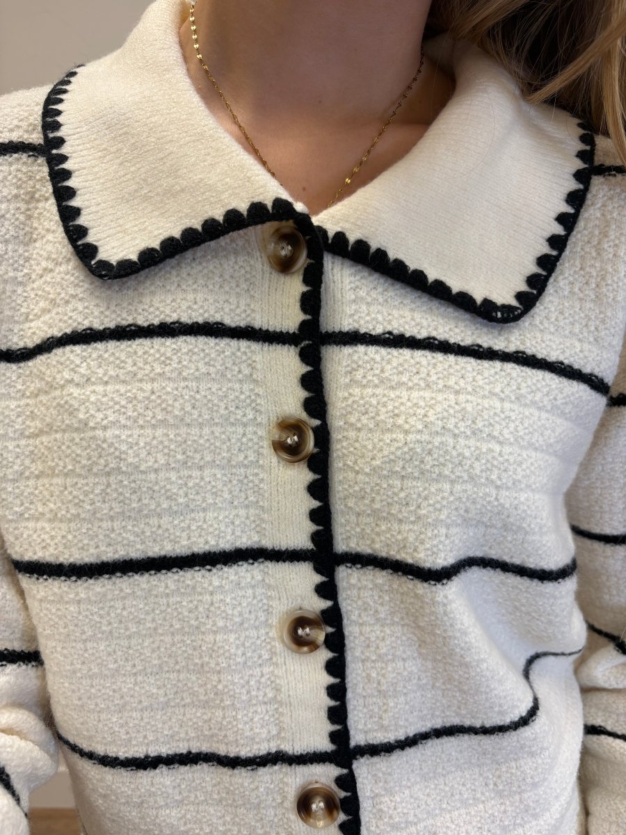 Collared Button Down Stripe Sweater Cardigan - Three:Twelve Boutique - SundayEdition