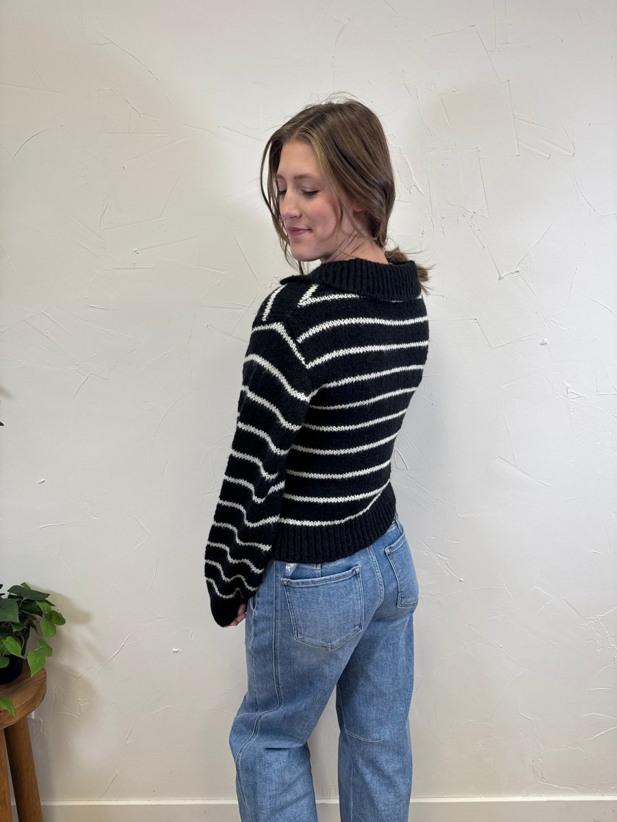 Collared Button Up Striped Cardigan - Three:Twelve Boutique - zenana