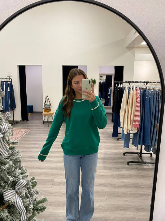 Contrast Color Blanket Stitch Sweatshirt - Three:Twelve Boutique - Staccato