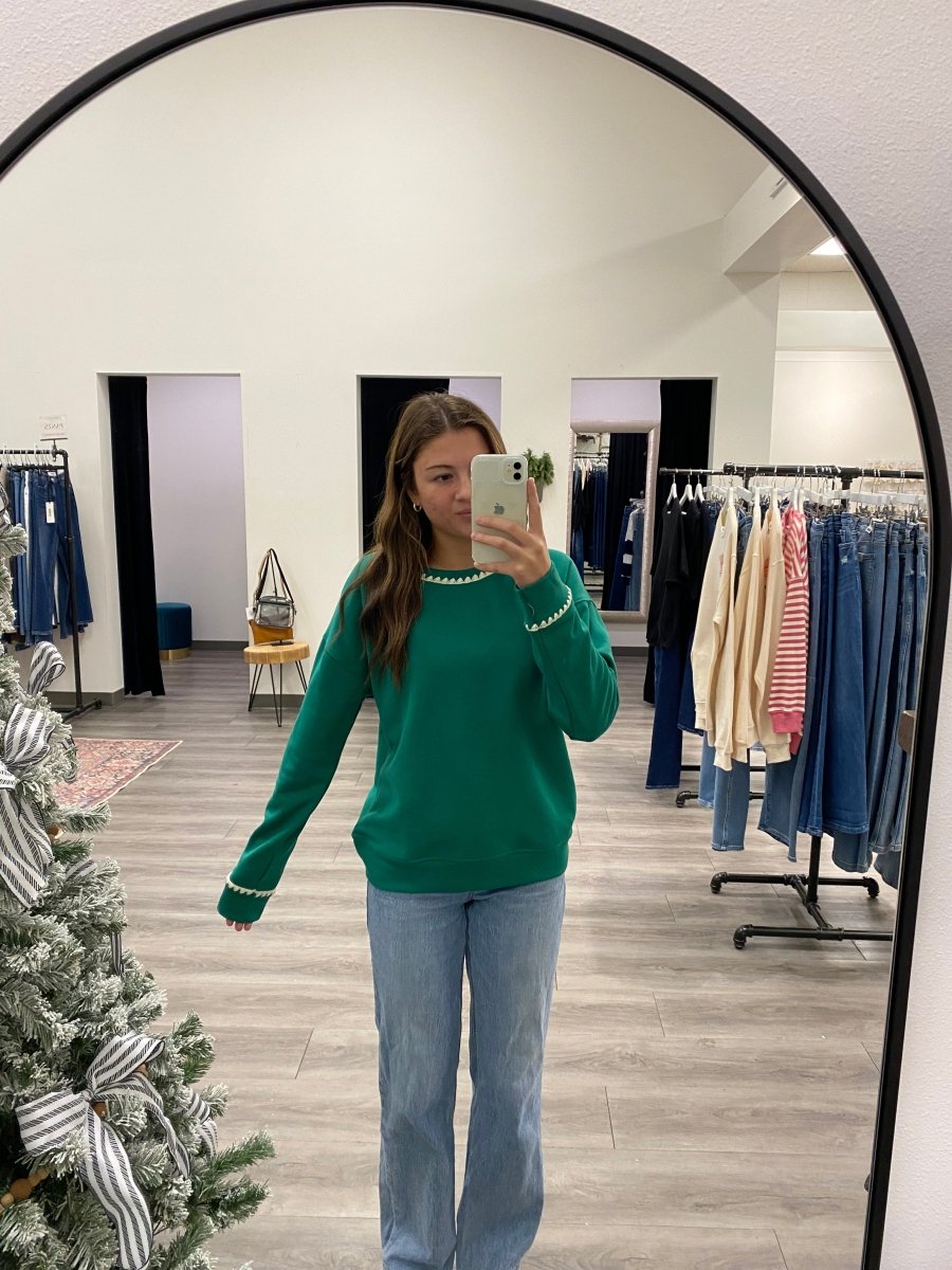 Contrast Color Blanket Stitch Sweatshirt - Three:Twelve Boutique - Staccato