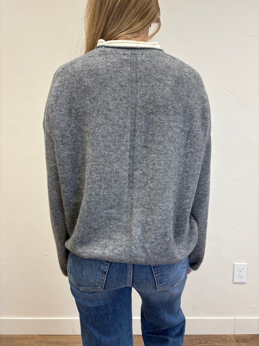 contrast rolled edge crewneck pullover - Three:Twelve Boutique - Blu Pepper
