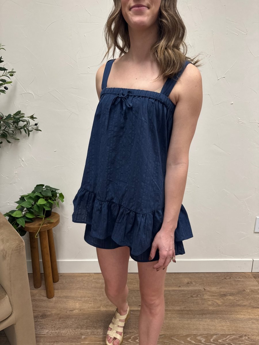Front view of model wearing cotton cami top and shorts set — Three:Twelve Boutique