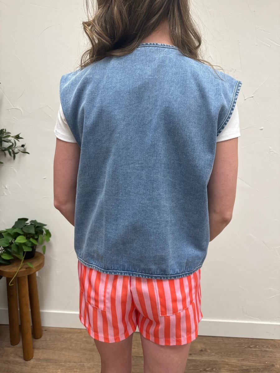 Cotton Denim Button Up Vest - Three:Twelve Boutique - Wishlist
