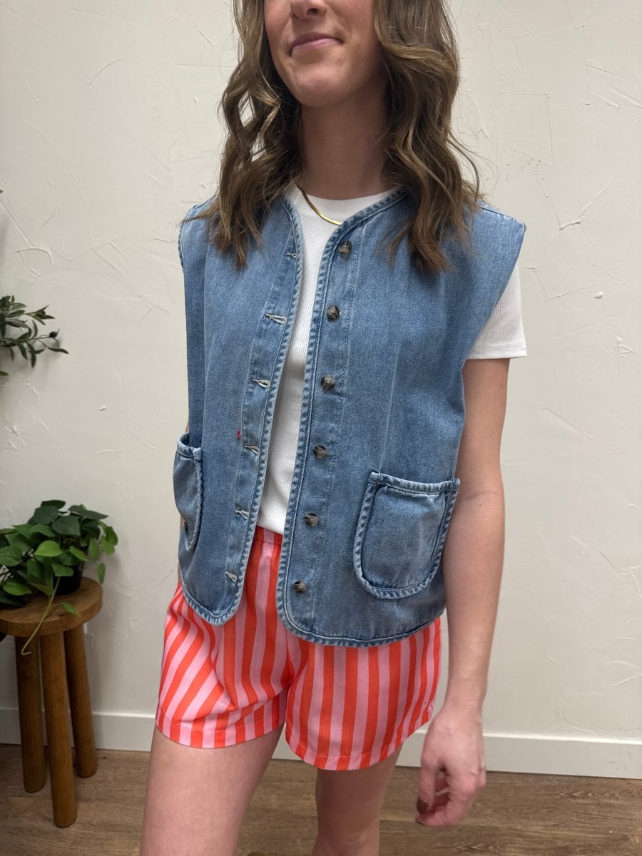 Cotton Denim Button Up Vest - Three:Twelve Boutique - Wishlist