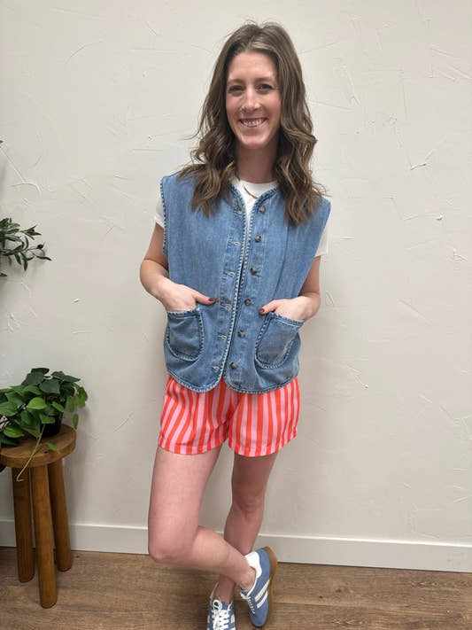 Cotton Denim Button Up Vest - Three:Twelve Boutique - Wishlist