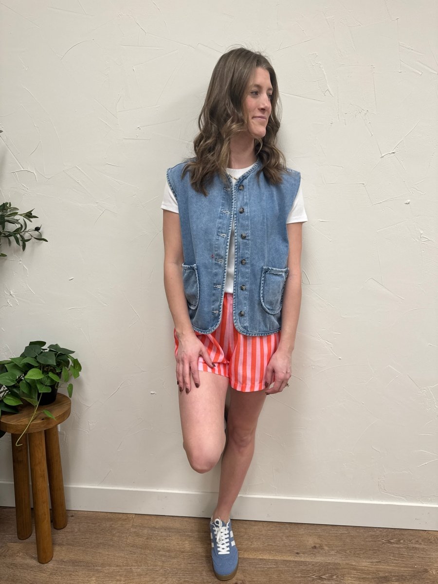 Cotton Denim Button Up Vest - Three:Twelve Boutique - Wishlist