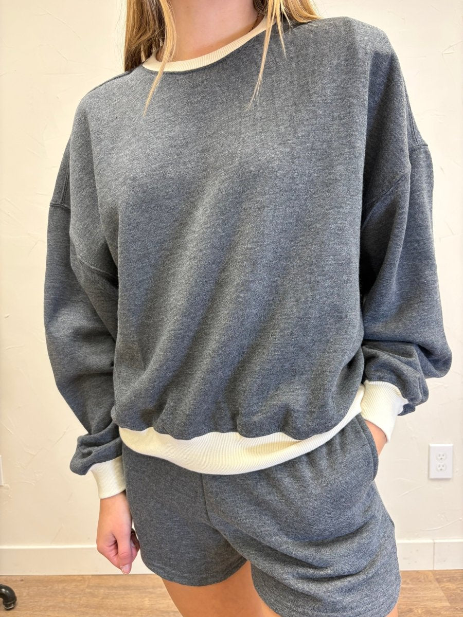 Cotton Fleece Contrast Crewneck Set - Three:Twelve Boutique - Mono B