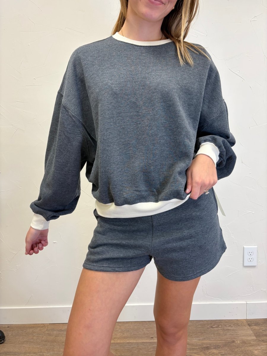 Cotton Fleece Contrast Crewneck Set - Three:Twelve Boutique - Mono B