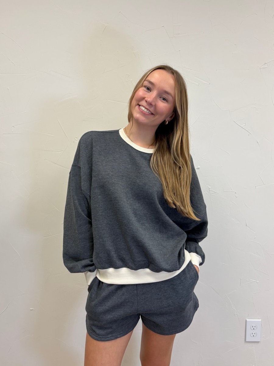 Cotton Fleece Contrast Crewneck Set - Three:Twelve Boutique - Mono B
