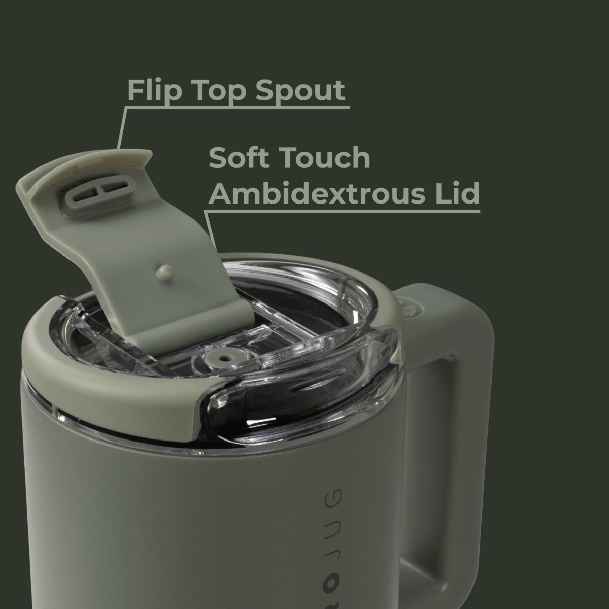 Close-up of soft-touch lid and drinking opening on travel coffee mug — Three:Twelve Boutique