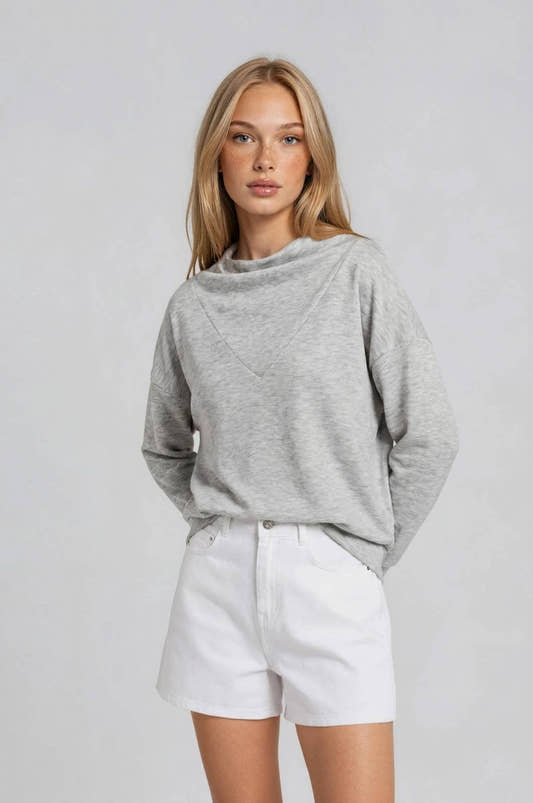 COWL NECK DROP SHOULDER LONG SLEEVE TOP - Three:Twelve Boutique - GILLI