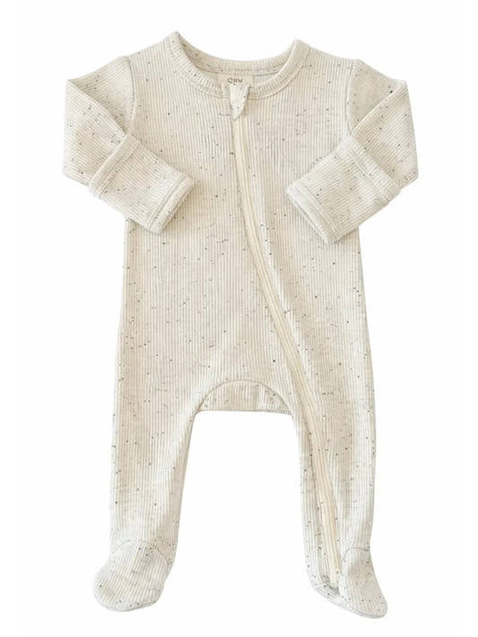Cream Speckle / Ribbed 2-Way Zip Footie - Three:Twelve Boutique - SIIX COLLECTION