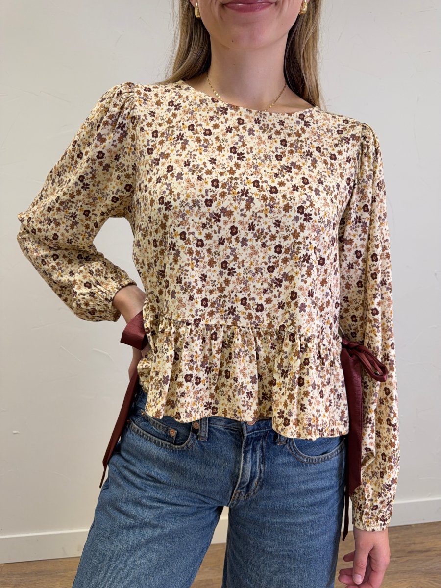 Crew Long Puff Sleeve Peplum Top - Three:Twelve Boutique - Hem & Thread