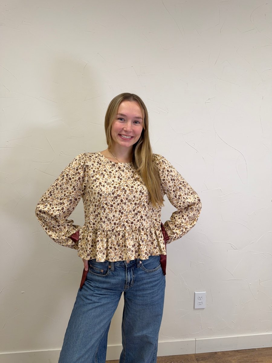 Crew Long Puff Sleeve Peplum Top - Three:Twelve Boutique - Hem & Thread