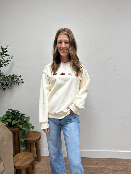 Crew Long Sleeve Fall Icon Embroidery Sweatshirt - Three:Twelve Boutique - Three:Twelve