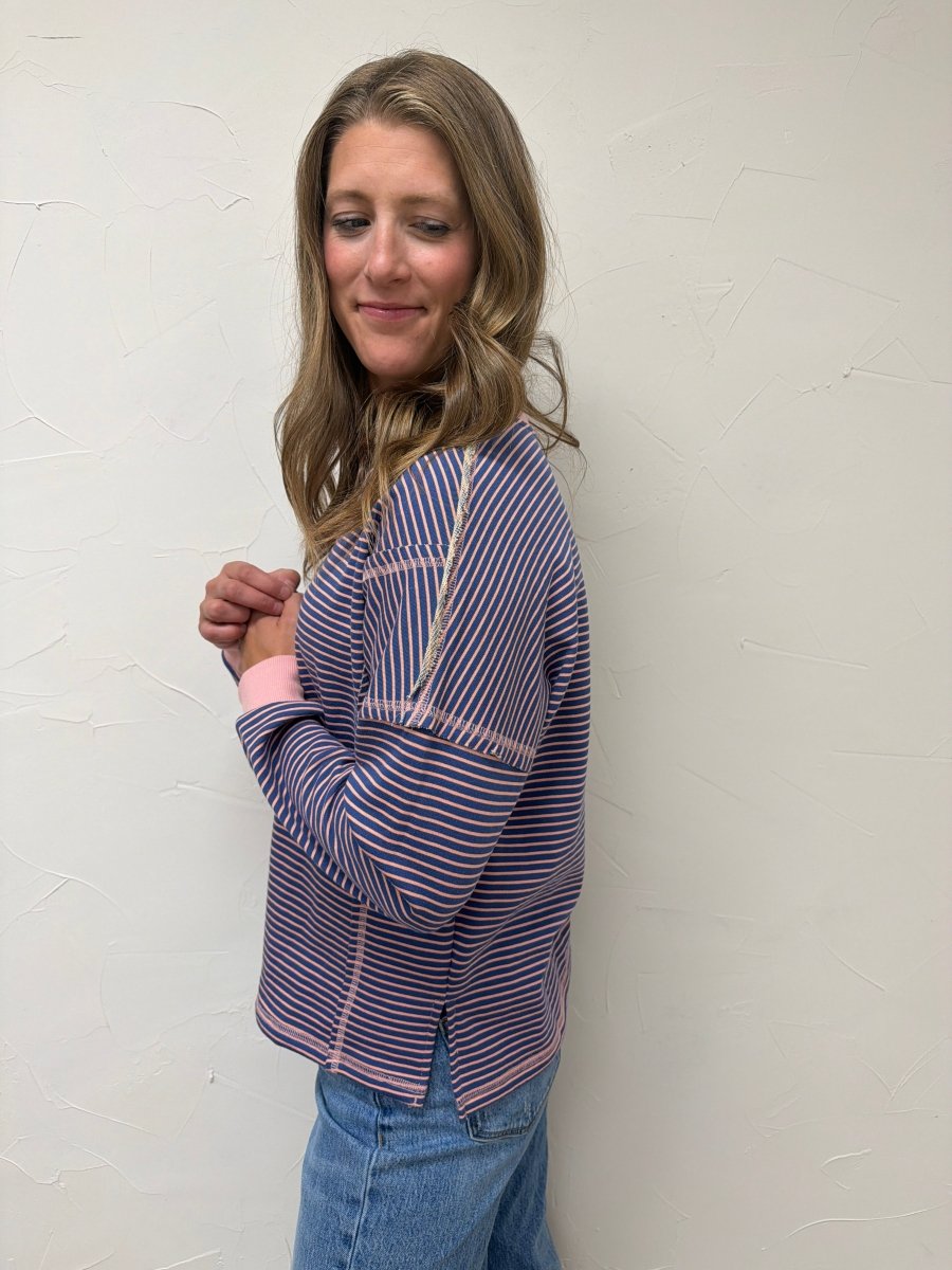 Crew Neck Cut Out Edge Detail Long Sleeve - Three:Twelve Boutique - Staccato