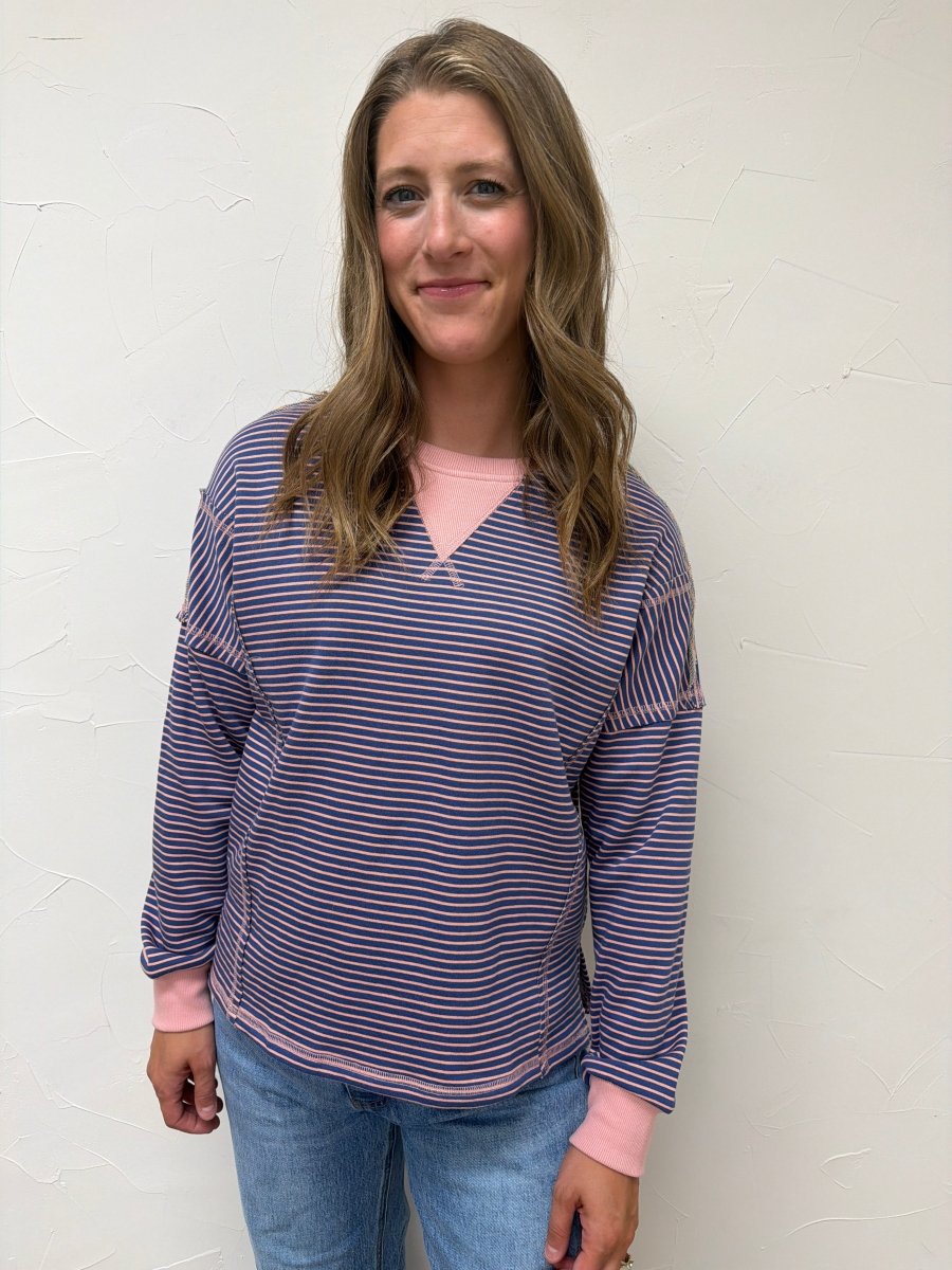 Crew Neck Cut Out Edge Detail Long Sleeve - Three:Twelve Boutique - Staccato