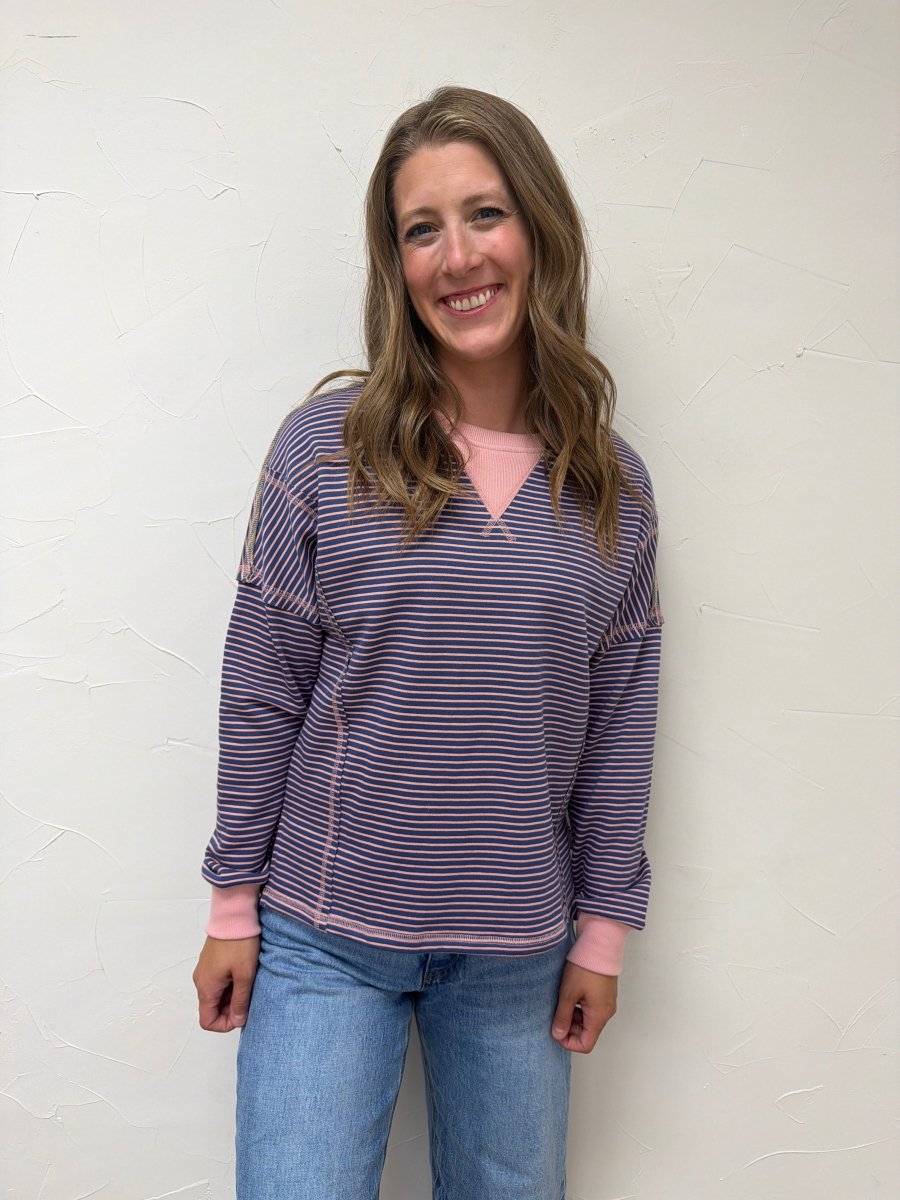 Crew Neck Cut Out Edge Detail Long Sleeve - Three:Twelve Boutique - Staccato