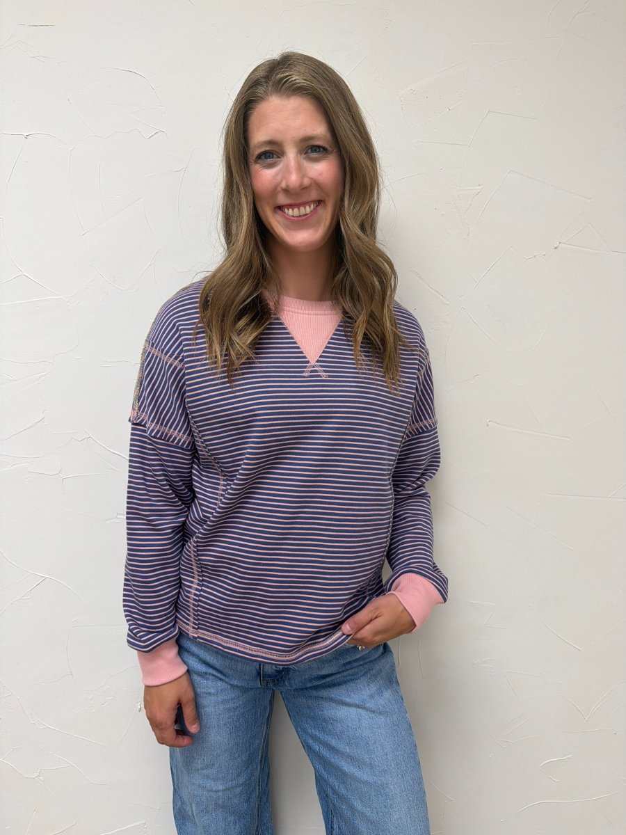 Crew Neck Cut Out Edge Detail Long Sleeve - Three:Twelve Boutique - Staccato