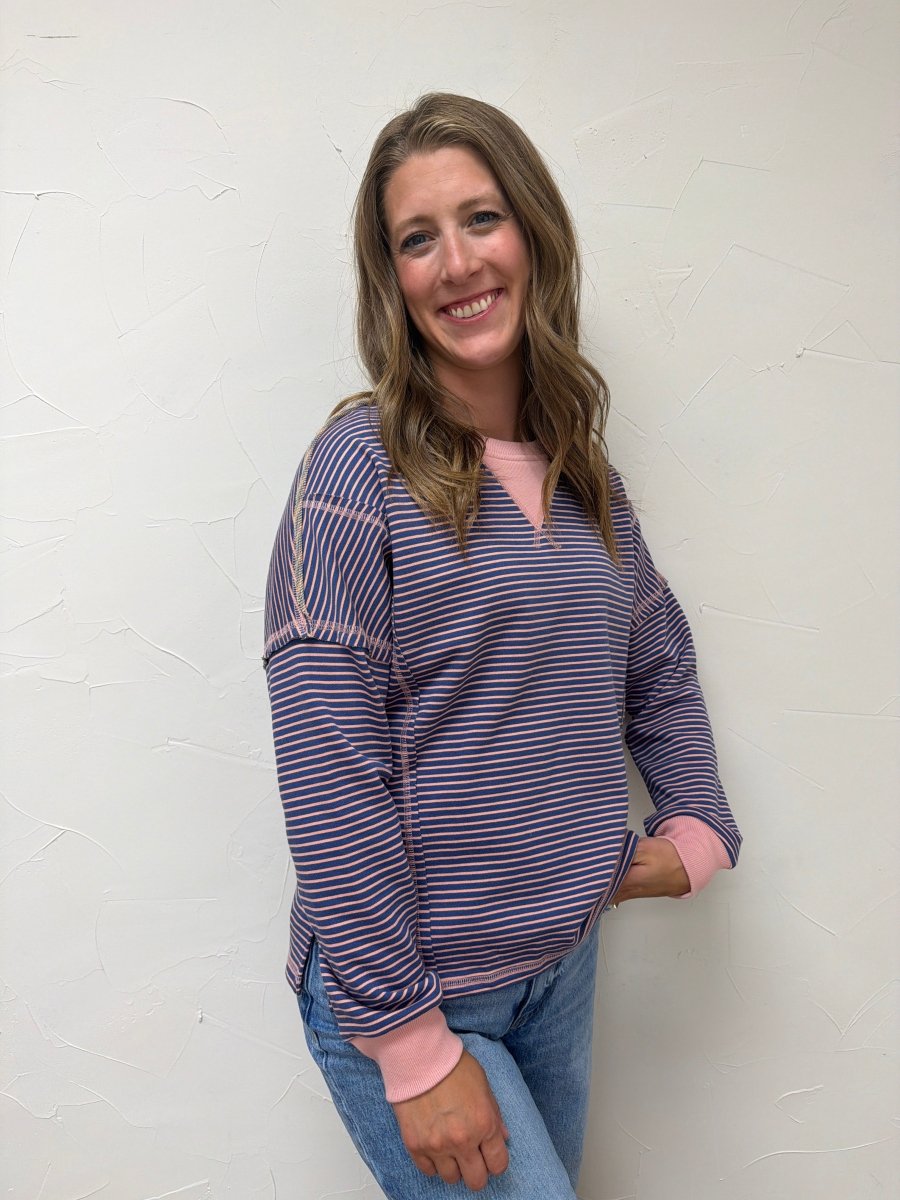Crew Neck Cut Out Edge Detail Long Sleeve - Three:Twelve Boutique - Staccato