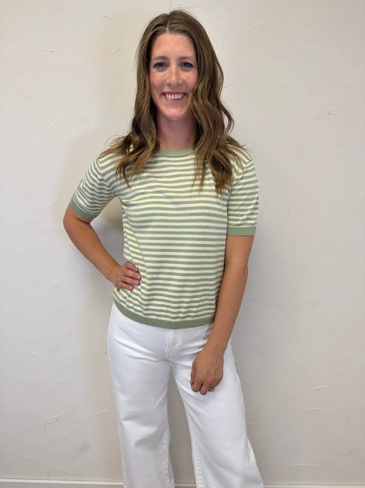 Crew Neck Half Sleeve Striped Sweater - Three:Twelve Boutique - Staccato