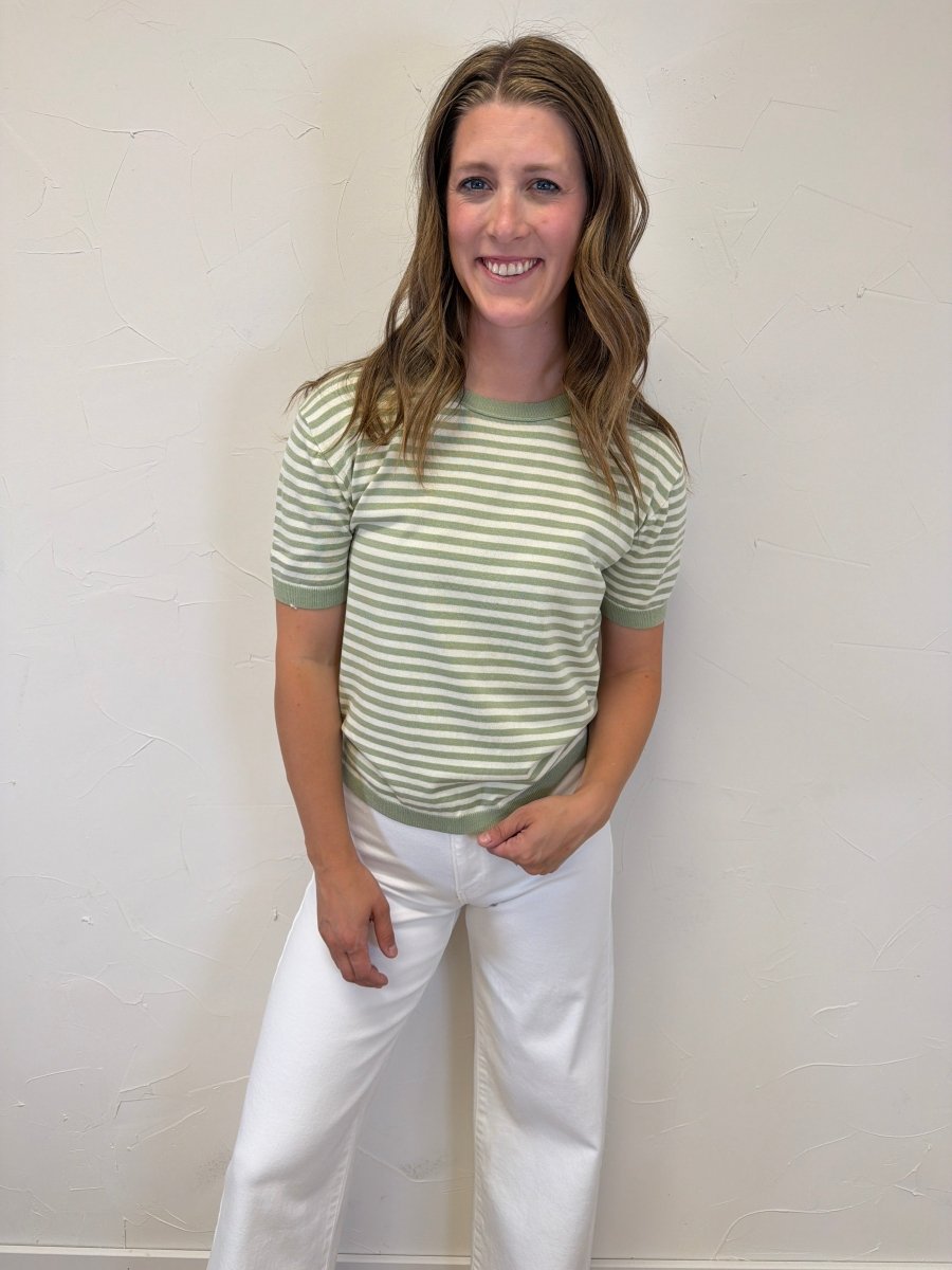 Crew Neck Half Sleeve Striped Sweater - Three:Twelve Boutique - Staccato