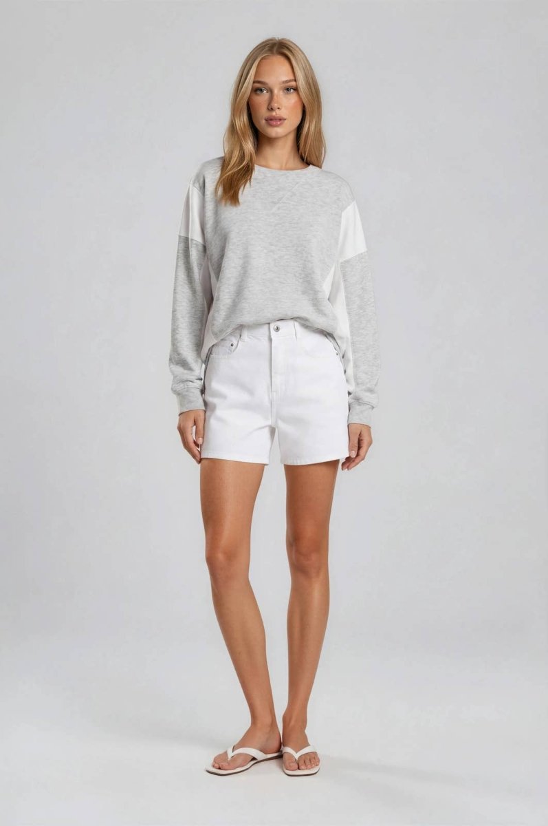 CREW NECK LONG SLEEVE COLOR BLOCK OVERSIZE TOP - Three:Twelve Boutique - GILLI