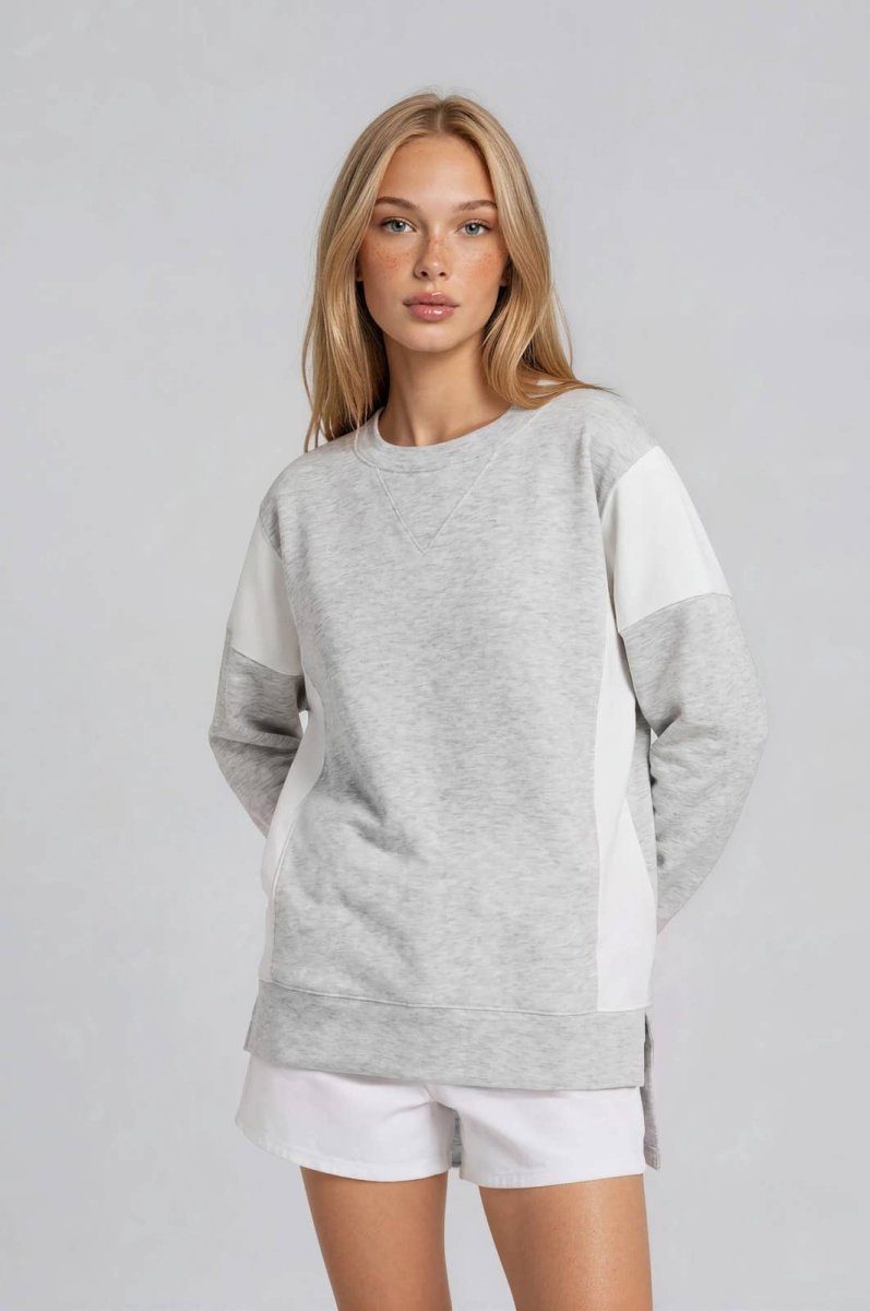 CREW NECK LONG SLEEVE COLOR BLOCK OVERSIZE TOP - Three:Twelve Boutique - GILLI