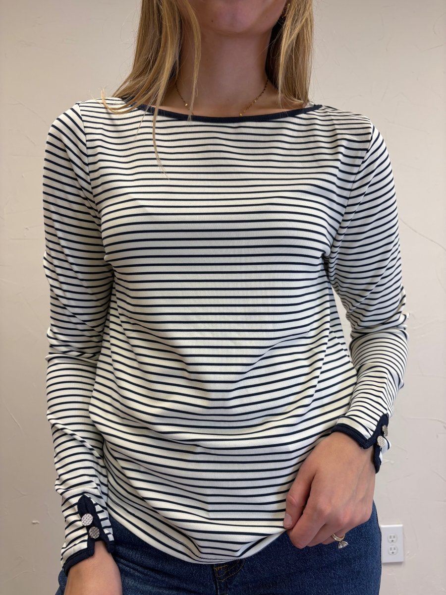 CREW NECK LONG SLEEVE STRIPED JERSEY TOP - Three:Twelve Boutique - Staccato